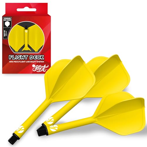 Shot! Darts Flight Deck One Piece Dart Flight and Shaft System, Reduced Deflections, Standard Shaped Flight (350 Micron) Available in Set of 3 - color: Yellow, size: Medium