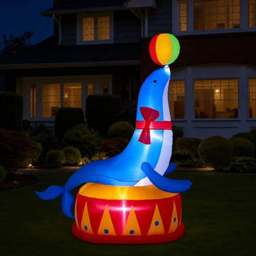 Silipull LED 5 FT Inflatable Seal for Circus Carnival Party Outdoor Decorations, Carnival Theme Birthday Party Blow Up Animal for Outdoor Indoor Pool Yard Decorations - style: Seal