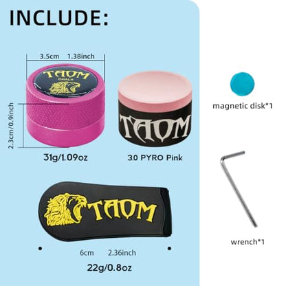 TAOM Pool Chalk Holder Round Shaped Practical Tool Billiards Accessories Magnetic Mini Chalk Tip Case Container Round Box Billiards - color: 4-Pink with Pyro Pink Chalk and Clip
