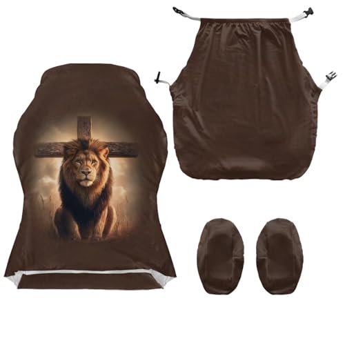 Suobstales Lion Cross Pattern Gaming Chair Cover Cat Scratch Proof Gaming Chair Slipcovers with Armrest, Stretchable Waterproof Office Desk Racing Chair Cover, Universal Fit for Computer Gamer Chairs - color: Lion Cross