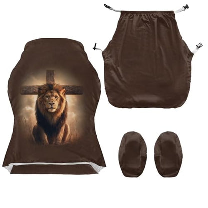 Suobstales Lion Cross Pattern Gaming Chair Cover Cat Scratch Proof Gaming Chair Slipcovers with Armrest, Stretchable Waterproof Office Desk Racing Chair Cover, Universal Fit for Computer Gamer Chairs - color: Lion Cross