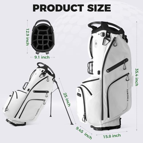 Findway 14 Way Golf Stand Bag, Lightweight Golf Bag with Stand for Men Women, Golf Club Carry Bag with Dual Strap, Rain Cover, Multiple Pockets, Golf Ball Holder - color: White