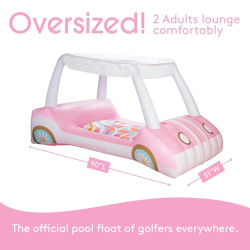FUNBOY Giant Inflatable Luxury Golf Cart Pool Float, Two Cup Holders, Removable Fringe Shade, Float for Summer Pool Party and Entertainment - color: Barbie Golf Cart