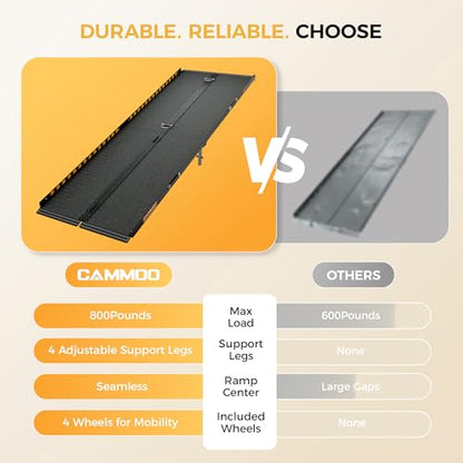 CAMMOO 8 FT Portable Wheelchair Ramp-800LBS Heavy-Duty, High-Strength Aluminum Alloy with 4 Adjustable Legs, 4 Wheels, Triple Anti-Slip and Seamless Design, Ideal for Home Steps, Threshold, Doorways - size: 8 FT
