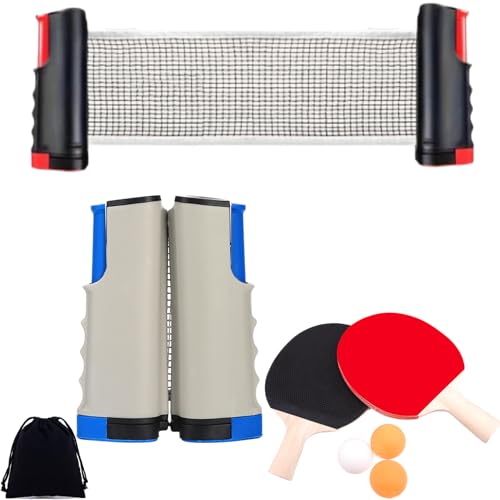 Portable Table Tennis Set with Retractable Net, Premium Ping Pong Paddles & Balls, Scratch-Free Silicone Clamps, Indoor/Outdoor Game for Kids & Family - color: Gray