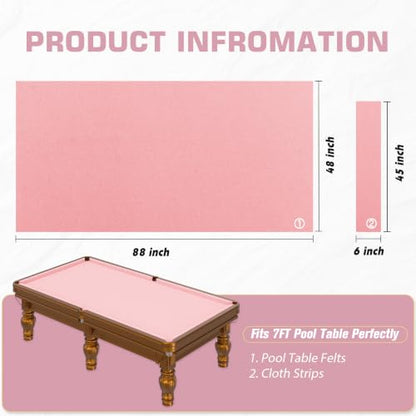 Pool Table Felt Cloth Billiard Cloth with 6 Pcs Cloth Strips and Staple Remover Pool Table Felt Replacement Kit Parts - color: Peachy Pink, size: 7ft