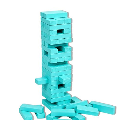 54PCS Wooden Stacking Tumbling Tower Game, Natural Wood Blocks for Adults, Classic Tabletop Party Game for Game Night, Office Stress Relief, Travel Friendly (Sky Bule) - color: Skybule