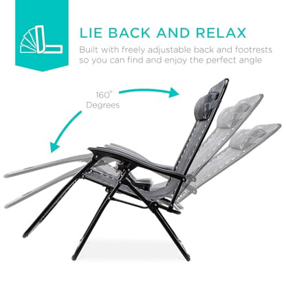 Best Choice Products Set of 2 Adjustable Steel Mesh Zero Gravity Lounge Chair Recliners w/Pillows and Cup Holder Trays - Camoflage - color: Camouflage, size: Standard
