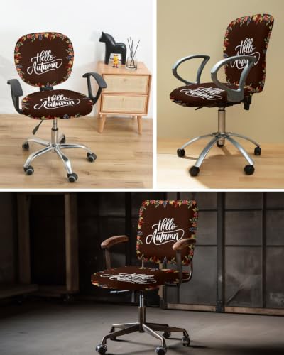 Savannan Office Chair Cover, Burnt Orange Maple Leaf Fall Thanksgiving Protective Stretch Elastic Universal Cover for Desk Task Chair,Computer Rotating Chair 1 Pcs Farmhouse Berry Dark Brown