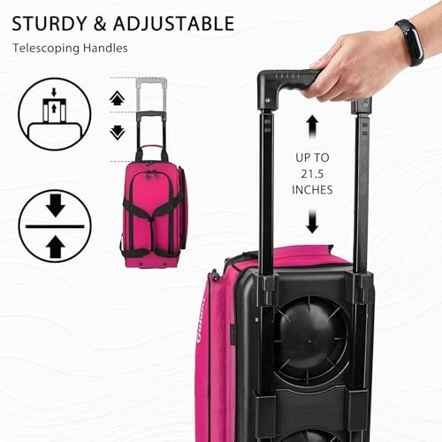 Goloni Double Roller 2 Ball Bowling Bag with Separate Shoe Compartment,2 Ball Bowling Bag with Wheels,Retractable Handle Extends to 40" - color: Rose