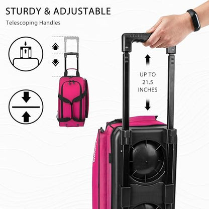 Goloni Double Roller 2 Ball Bowling Bag with Separate Shoe Compartment,2 Ball Bowling Bag with Wheels,Retractable Handle Extends to 40" - color: Rose
