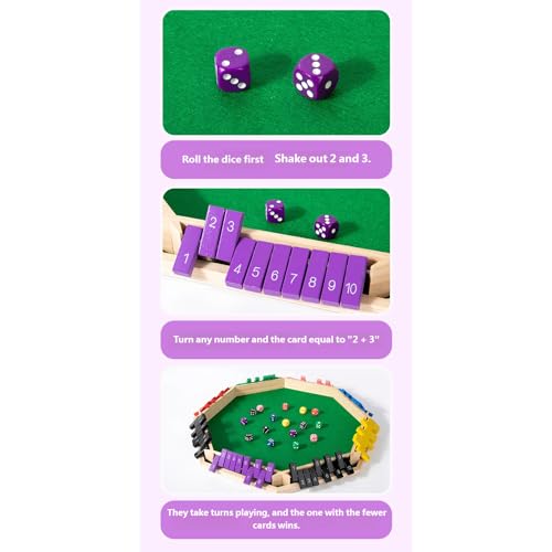 Shut The Box Game Wooden, 2-6 Players Shut The Box Dice Game, Wooden Board Table Math Game with 16 Dice, Close The Boxes Board Game Set for Classroom, Home, Party