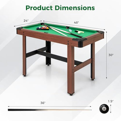 GYMAX Pool Table, 48 Inch Wooden Billiard Tables with 16 Balls, 2 Cue Sticks, 2 Chalks and Brush, Snooker Table Mini Pool Table for Kids, Family, Party - color: Green