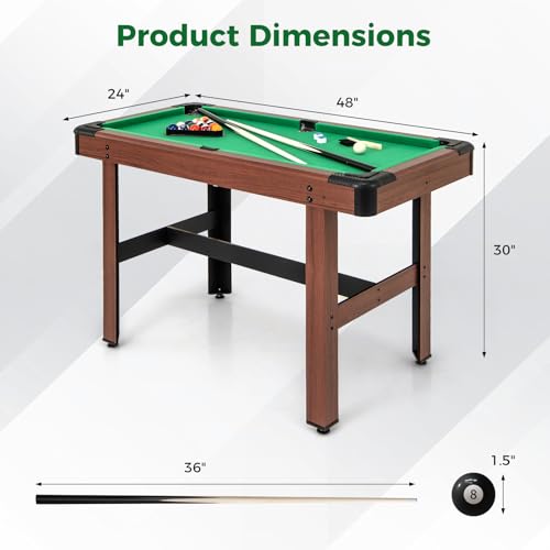 GYMAX Pool Table, 48 Inch Wooden Billiard Tables with 16 Balls, 2 Cue Sticks, 2 Chalks and Brush, Snooker Table Mini Pool Table for Kids, Family, Party - color: Green