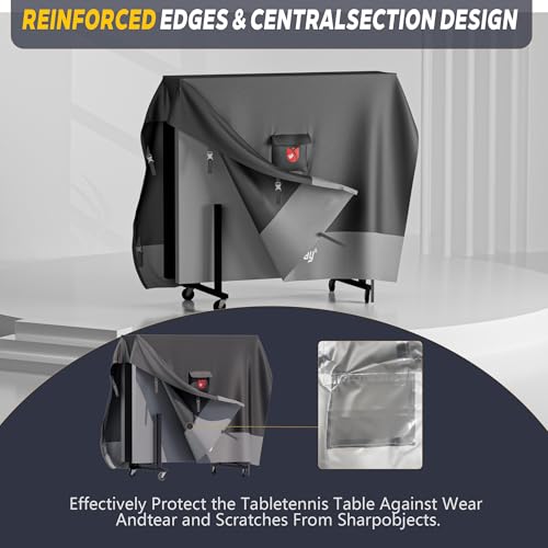 Ping Pong Table Cover,420D Waterproof Heavy Duty Table Tennis Table Covers Fits 9 x 5 FT Both Folding & Flat Tables for Indoor Outdoor Use with Paddles Storage Bag