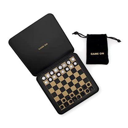 Iron And Glory | Magnetic Travel Chess Set | Mini Chess Sets | Travel Essentials & Games for Adults | Black and Gold Chess Board with Case | Travel Games with Magnetic Board - color: Travel Chess
