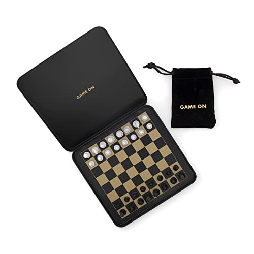 Iron And Glory | Magnetic Travel Chess Set | Mini Chess Sets | Travel Essentials & Games for Adults | Black and Gold Chess Board with Case | Travel Games with Magnetic Board - color: Travel Chess
