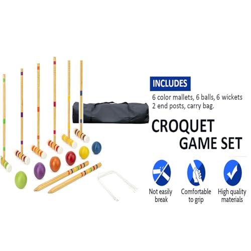 Genérico Croquet Outdoor Family Games for 6 Players, Portable Wooden Sports Reusable Lawn Park Kit for Backyard | Durable Bag Included, Fun j
