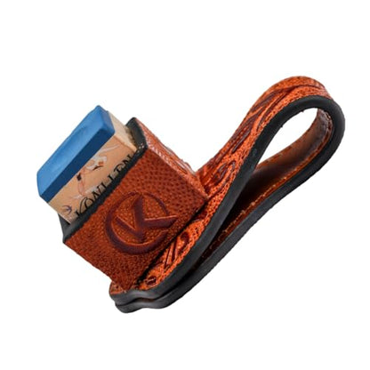 KONLLEN Leather Engraved Chalk Holder Magnetic Vegetable Tanned Leather Pool Cue Snooker Silent Billiard Accessories - color: VT Holder-Brown-Blue chalk