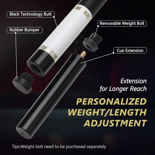 Carbon Fiber Pool Cue Stick with 12.5mm Tips Professional Pool Stick for Adults Low Deflection Pool Cue Full Carbon PRO Taper Shaft, Genuine Leather Wrap, Uni-Loc Joint, 58inch, 19oz