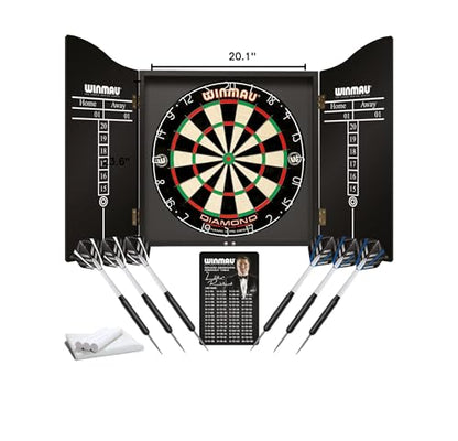 WINMAU Diamond Plus Dartboard - PDC Tournament Dart Board with High-Density Sisal & Reduced Bounce-Out Wiring - Available as Board Only, Surround Set or Cabinet Set with Steel Tip Darts