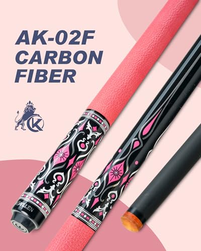 KONLLEN Carbon Fiber Pool Cue Stick 58-inch Professional Pool Sticks for Adults Full Carbon Technology Low Deflection Pool Cue Billiard Cues with 12.5mm Tip (Easy to Control, Pro Taper, Ultra-Smooth) - color: 012 pink
