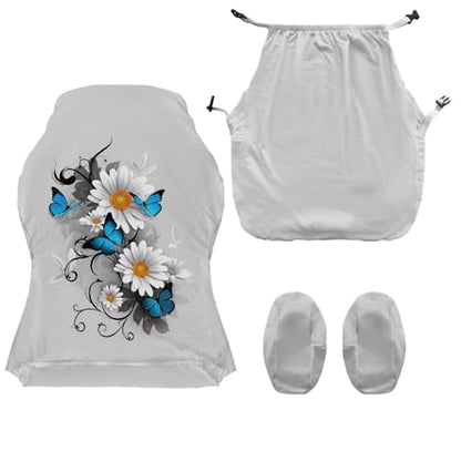 Butterfly Daisy Print Gaming Chair Cover with Armrest Covers Anti-Dust Soft Elastic Computer & Gaming Chair Slipcover Universal Fit Office Desk & Racing Computer Gamer Chairs - color: Grey - Butterfly Daisy