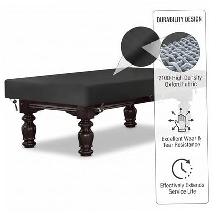 Pool Table Cover 8 Feet Outdoor Table Covers Waterproof 210d Oxford Fabric Dustproof Fits Standard 8ft Billiard Tables (96.46x55.12x7.87 Inch) - Black..