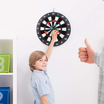 Theefun Safety Dart Board Set -16 Inch Rubber Dartboard Game with 6 Soft Tip Darts for Men Women, Party, Office Family Leisure Sport