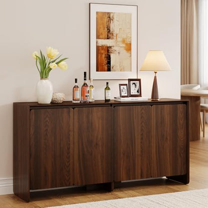 ONBRILL 63" Sideboard Buffet Cabinet with Storage, Buffet Sideboard Cabinet with 4 Doors & Adjustable Shelves, Modern Coffee Bar Console Table for Living Room, Kitchen, Entryway - color: Walnut