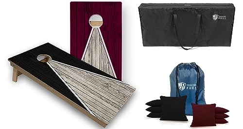 Tailgating Pros Pyramid Design Tournament Grade Cornhole Boards w/Built-in LEDs: Multicolor Lights, Bean Bags and Carrying Case - 4'x2' Regulation Cornhole Set - color: Black/Maroon