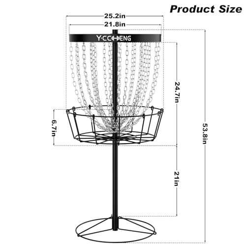 YC Disc Golf Basket Pro with 5 Discs, 24-Chain Portable Disc Golf Target Practice Basket, Heavy Duty Metal Frisbee Golf Basket for Backyard, Park, Camping, Beginners and Family Fun