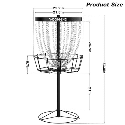YC Disc Golf Basket Pro with 5 Discs, 24-Chain Portable Disc Golf Target Practice Basket, Heavy Duty Metal Frisbee Golf Basket for Backyard, Park, Camping, Beginners and Family Fun