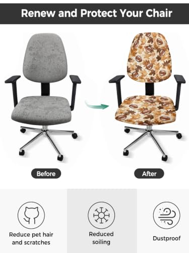 Savannan Office Chair Cover, Thanksgiving Autumn Maple Leaf Protective Stretch Elastic Universal Cover for Desk Task Chair,Computer Rotating Chair 1 Pcs Watercolor Rugby