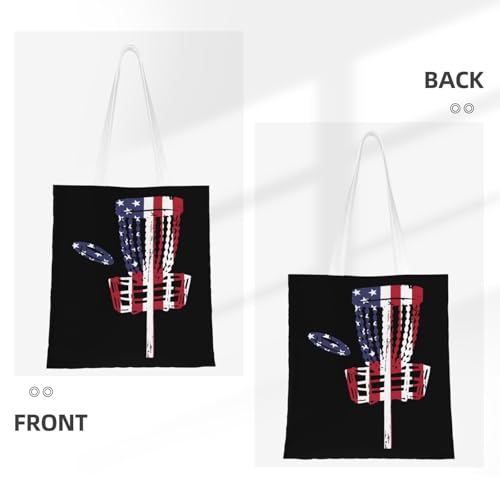 NIENIE Usa Flag Disc Golf Tote Bag for Women Shopping Bags Reusable Large Capacity Casual Shoulder Handbags DIY Gift Bags Cute Canvas Tote Bag