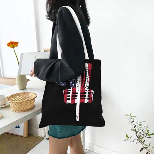 NIENIE Usa Flag Disc Golf Tote Bag for Women Shopping Bags Reusable Large Capacity Casual Shoulder Handbags DIY Gift Bags Cute Canvas Tote Bag
