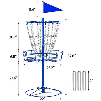 Yaheetech Portable Disc Golf Target Set of 2 for Indoor & Outdoor, Metal Frisbee Golf Basket 12-Chain Flying Disc Golf Target, Sturdy and Robust, Blue