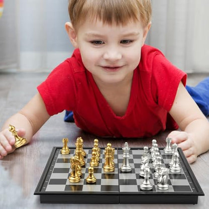 Travel Chess Set Magnetic Vikutu 9.7 Inches Portable Small Folding Chess Board (Medium) - size: Medium