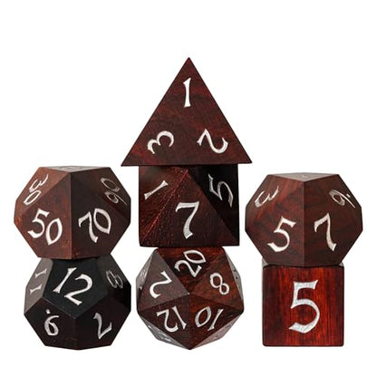 Wooden DND Dice Set, Natural Wood Polyhedral Dice Set D&D with Metal Box for Role Playing Games and Tabletop Games (Red Sandalwood) - color: Big Red Sandalwood
