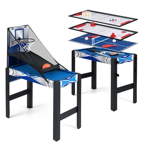 GYMAX Multi Game Table, 6 in 1 Combo Game Table with Basketball, Air Hockey, Pool Table, Ping Pong, Shuffleboard and Bowling, Game Tables for Game Room, Home, Family