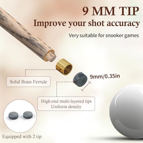 Kmise 3/4 Split Snooker Pool Cue, Handcraft, 4-Face Spliced Professional Snooker Pool Stick, Pool Sticks for Adults, with 2 Extension Cues, Complete Cue Set（18oz）