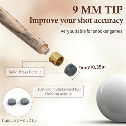 Kmise 3/4 Split Snooker Pool Cue, Handcraft, 4-Face Spliced Professional Snooker Pool Stick, Pool Sticks for Adults, with 2 Extension Cues, Complete Cue Set（18oz）