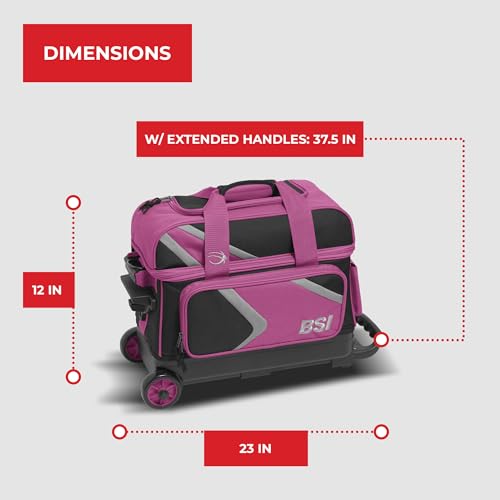 BSI Dash Roller Bowling Bag with Smooth Rolling Wheels, Padded Ball Compartment, Retractable Locking Handle, & Shoe Pocket - color: Black/Pink/Gray, style: Double
