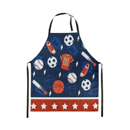 Manfei Ball Sports Kids Kitchen Apron - color: Dark Blue Orange