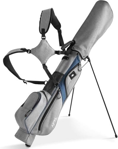 Small Golf Bag, 3 Divider Fit Up to 8 Clubs, Golf Stand Bag with Rain Cover, Durable Pitch n Putt, Lightweight Golf Club Carry Bag with Strap and Stand, Golf Bags for Men & Women - color: Gery