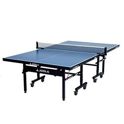 JOOLA Inside Professional MDF Indoor Ping Pong Table with Quick Clamp Table Tennis Net and Post Set - 10 Minute Easy Assembly - Tournament Quality - Foldable with Single Player Playback Mode - color: 18mm Blue