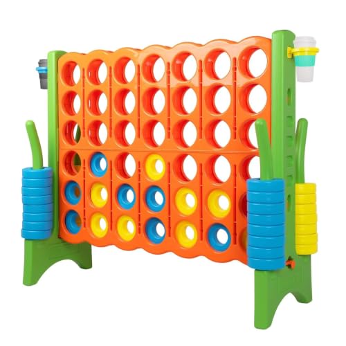 Jumbo 4 in a Row Game Set,4FT Tall Indoor&Outdoor Yard Connect Game,4 in a Row for Kids and Adults with 44 Pieces Rings&Drink Holder,Perfect for Party and Family Games（Orange） - color: Orange