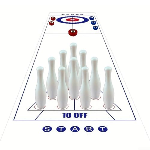 Shuffleboard Bowling Game Set with Curling Mats Tabletop Indoor Board Game for Family Fun and Party Entertainment Plastic and Steel Smooth Rolling Pucks
