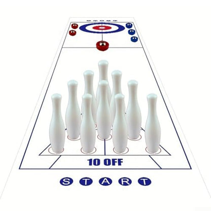 Shuffleboard Bowling Game Set with Curling Mats Tabletop Indoor Board Game for Family Fun and Party Entertainment Plastic and Steel Smooth Rolling Pucks
