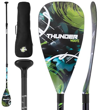 SereneLife Adjustable SUP Paddle | Carbon Fiber Paddle Board Paddle with Teardrop Blade and Oval Lever-Lock Clamp | Lightweight, Easy-to-Addemble 3-Piece Design | Saltwater Ready | Carry Bag Included